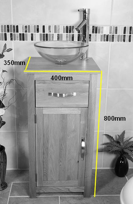 The Size of Cloakroom Oak Top Vanity Unit Measurements