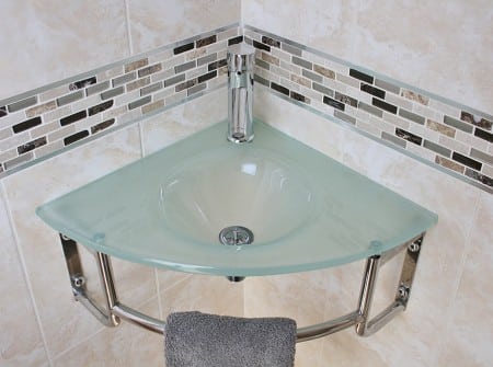 Glass Corner Basin with Chrome Tap & Plug
