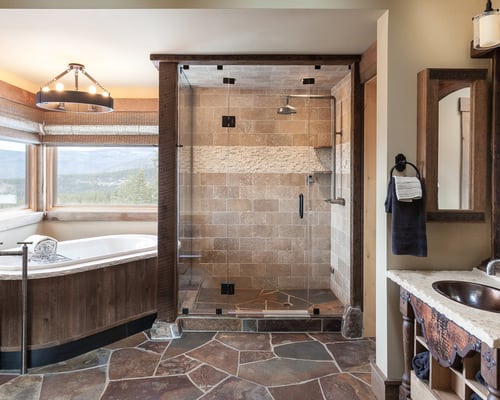 Bathroom Floor Continues into Shower Curbless Shower