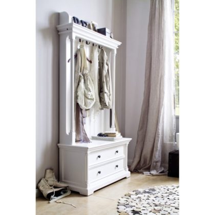 Stunning Provence Cabinet with Cushioned Seating White Painted Cabinet with Hangers and Seating