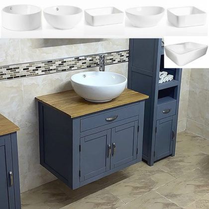 Grey Painted Vanity | Wall Hung Oak Top & Ceramic Basin Unit 502GWCBC