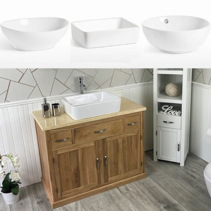 Solid Oak Vanity | Cream Marble Top Ceramic Basin Unit 1161CMCBC